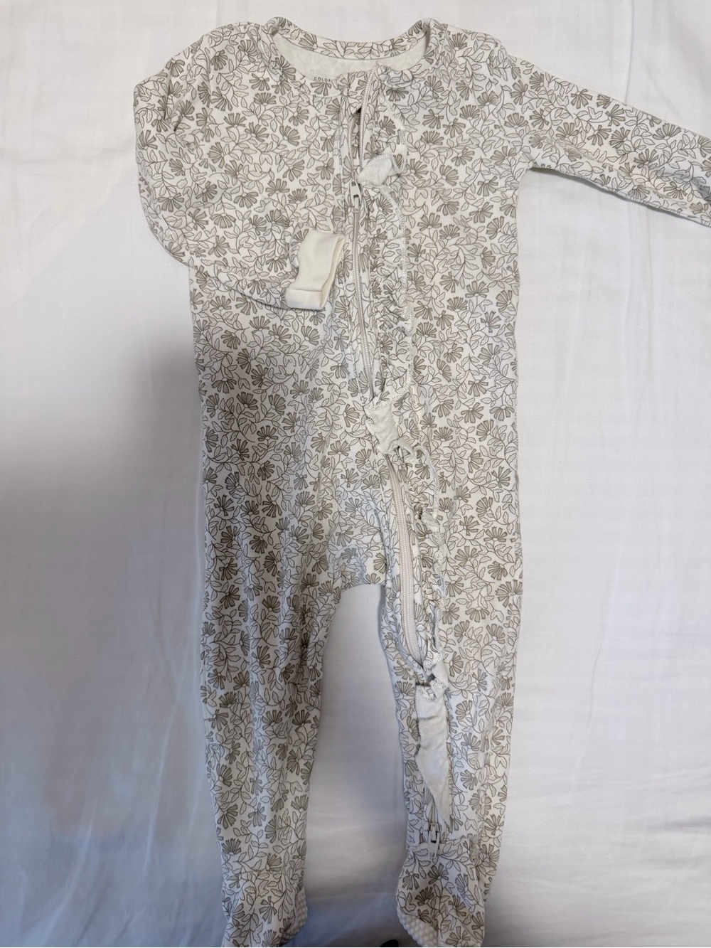 Colored Organics Cream Floral Zip One-Piece